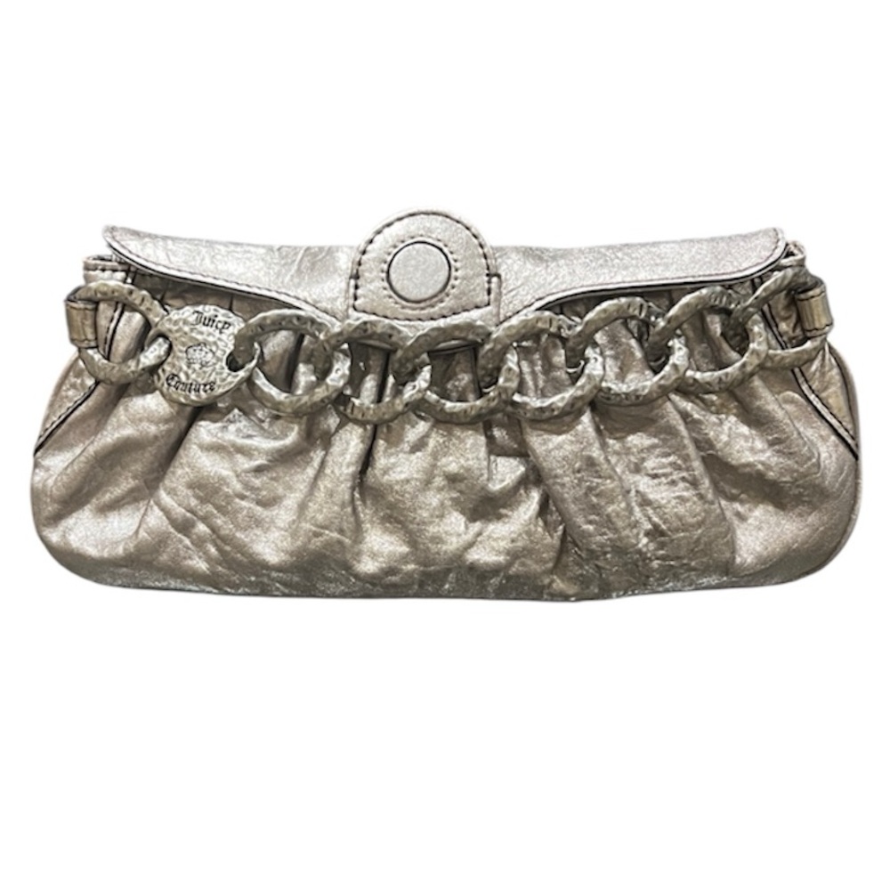 Vintage Juicy Couture Metallic Silver Crackled Leather Clutch - Y2K McBling